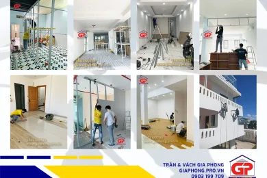Các hình ảnh các công việc sửa vách vá trần nhà, đóng vách và la phông mới, dặm sơn trang trí tường nhà trong nội thất và ngoài trời của đội thợ của chúng tôi