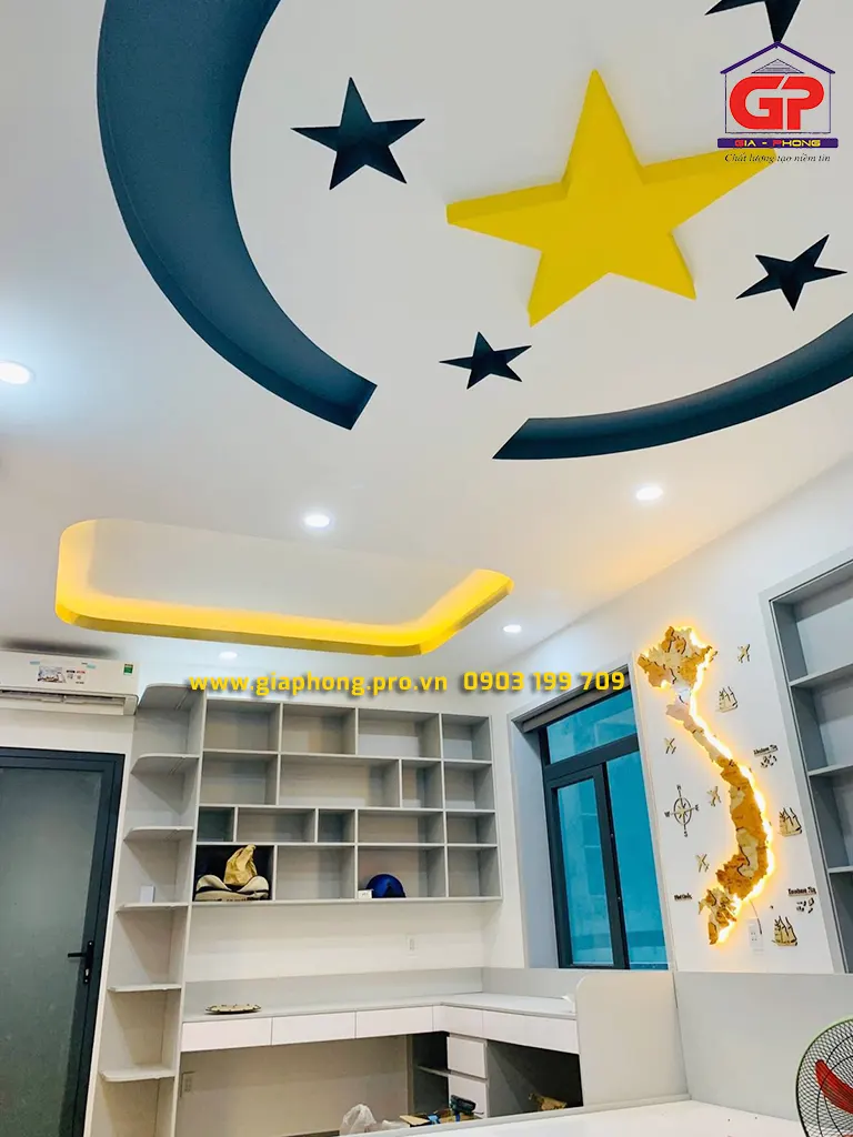 Vách ngăn thạch cao phòng ngủ hoàn thành